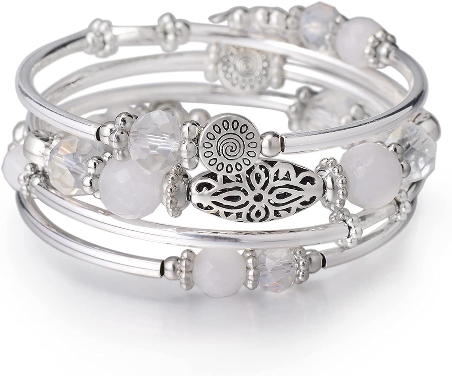 230816062741479_1 FULU AUTUMN Stackable Beaded Bracelets for Women Boho Wrap Silver Bracelet Layered Fashion Jewelry Gifts for Her - Image 1